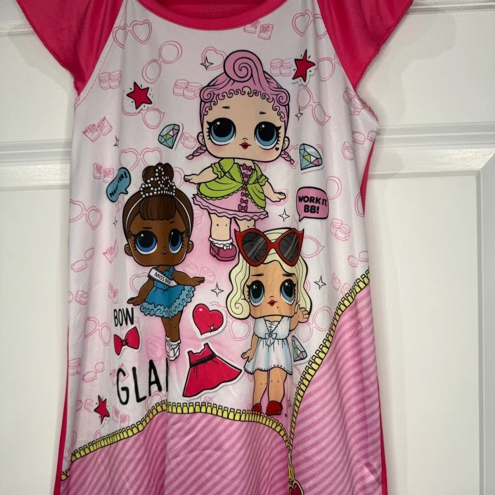 LOL Surprise Girls Pink Graphic‎ Nightgown Sleep Dress Size 6 Short Sleeve